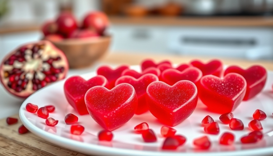 Heart-shaped beet gummies with pomegranate, energy-boosting.
