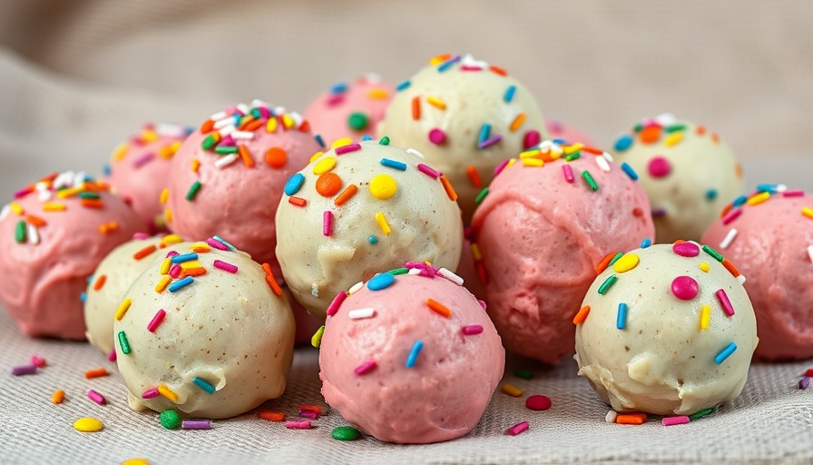 Vibrant cake batter protein balls with rainbow sprinkles.