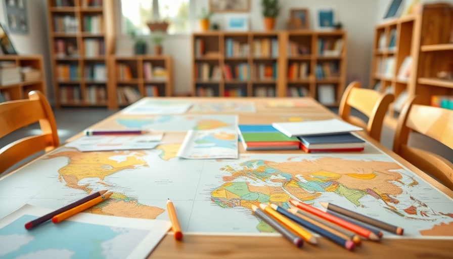 Homeschooling Journal 2025 workspace with map and pencils.