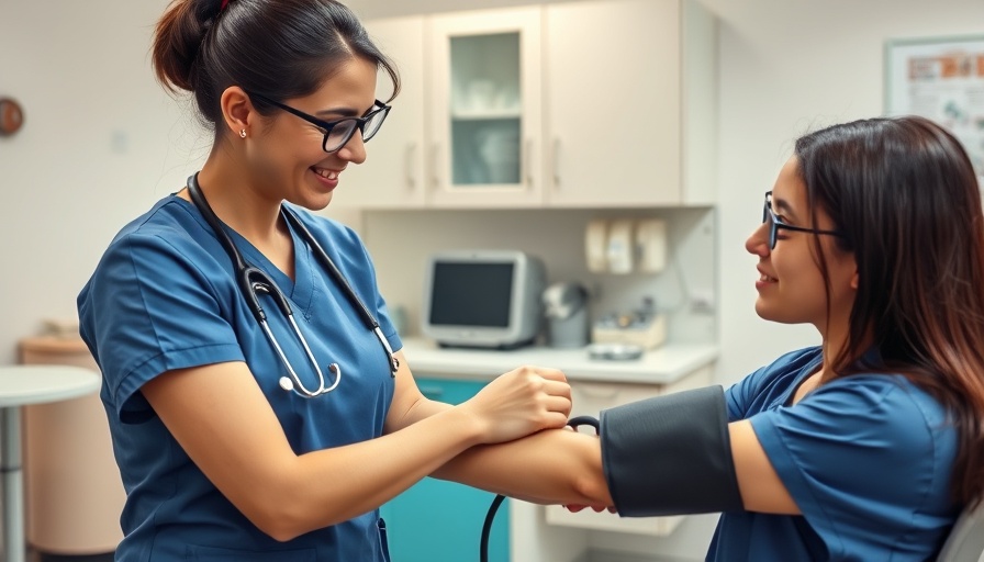 School-based telehealth session in North Carolina, nurse checks student's health.