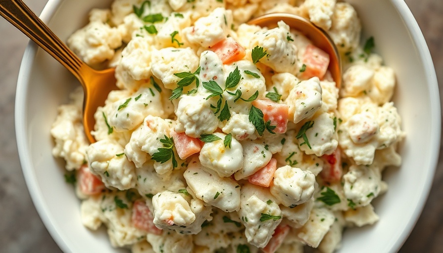 Close-up of creamy cottage cheese egg salad with herbs.