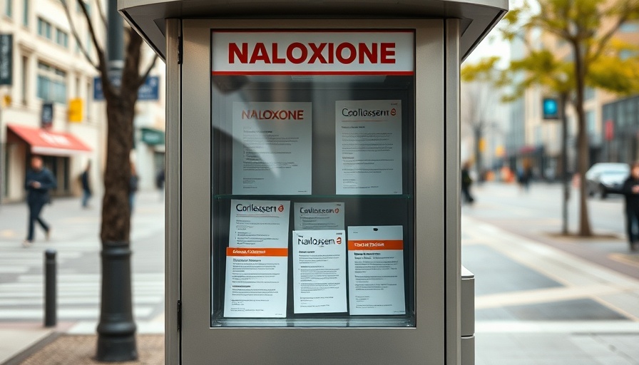 Naloxone kiosk with opioid overdose supplies visible.
