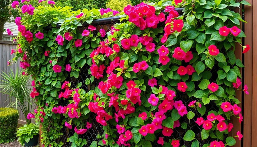 Colorful climbing plants on chain link fence for privacy ideas.
