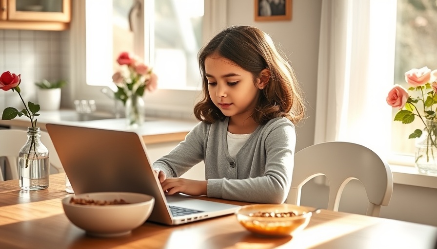 Young girl engaged in homeschooling activities with cereal, bright home setting.
