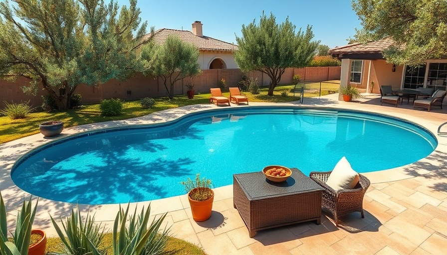 Olive tree landscaping ideas for a Mediterranean-style pool area.