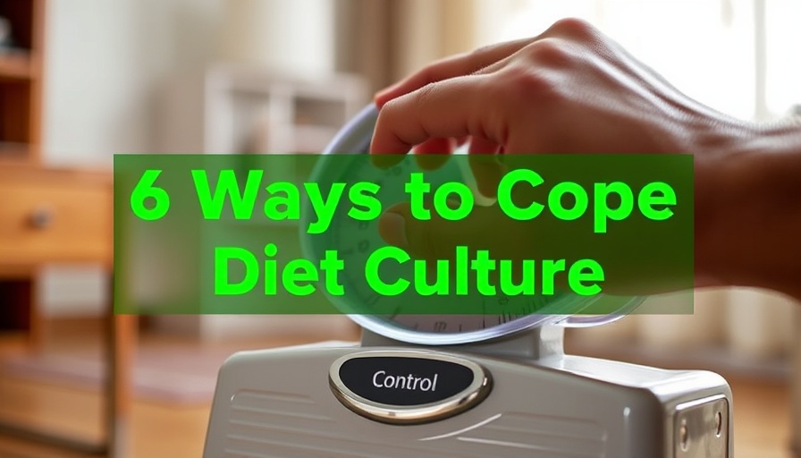 Hand adjusting weight scale, 'Cope with diet culture' text overlay.