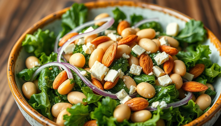 Butter Bean Lemon Kale Salad with onions and almonds.
