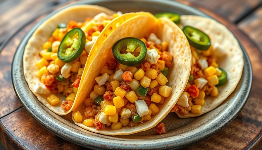 Street corn smash tacos with creamy corn topping and jalapenos.