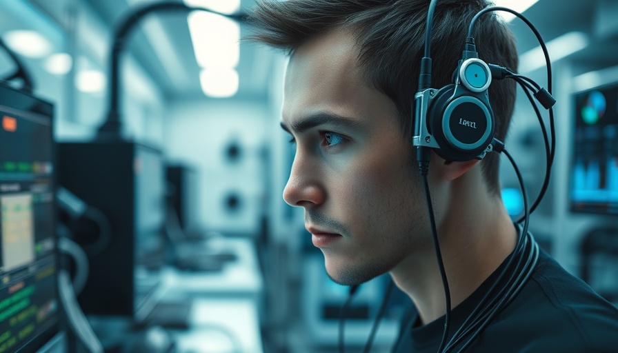 Individual using neuro interface in a high-tech lab.