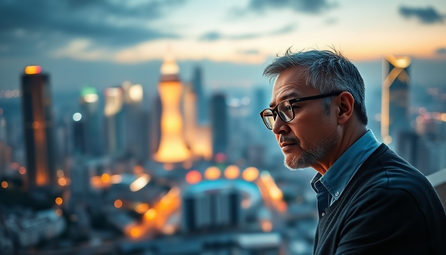 Man discusses Vietnam 10-Year Golden Visa with cityscape background.