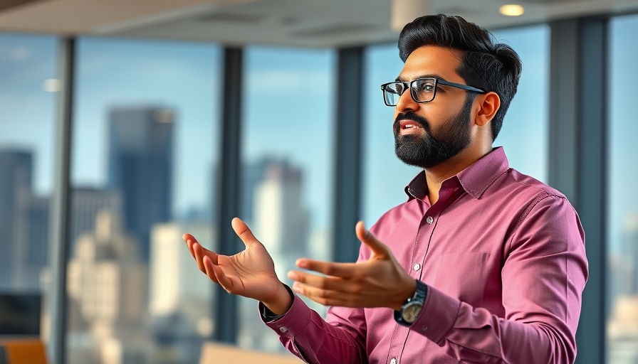 Indian entrepreneur presenting in modern U.S. office for business expansion