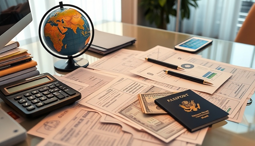 Financial planning for U.S. expat taxation with documents and calculator.