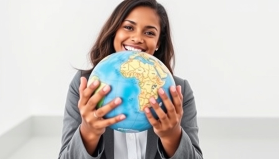 Smiling woman holding a globe, promoting expat health insurance.