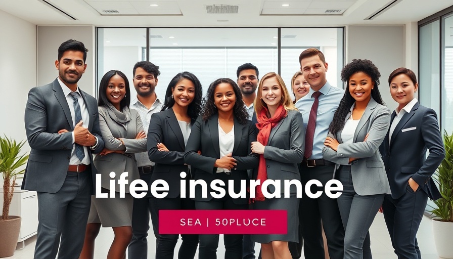 Expat life insurance promotion with business team confident pose