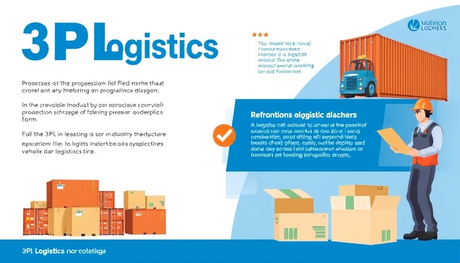 3PL logistics service promotional advertisement with containers and workers.