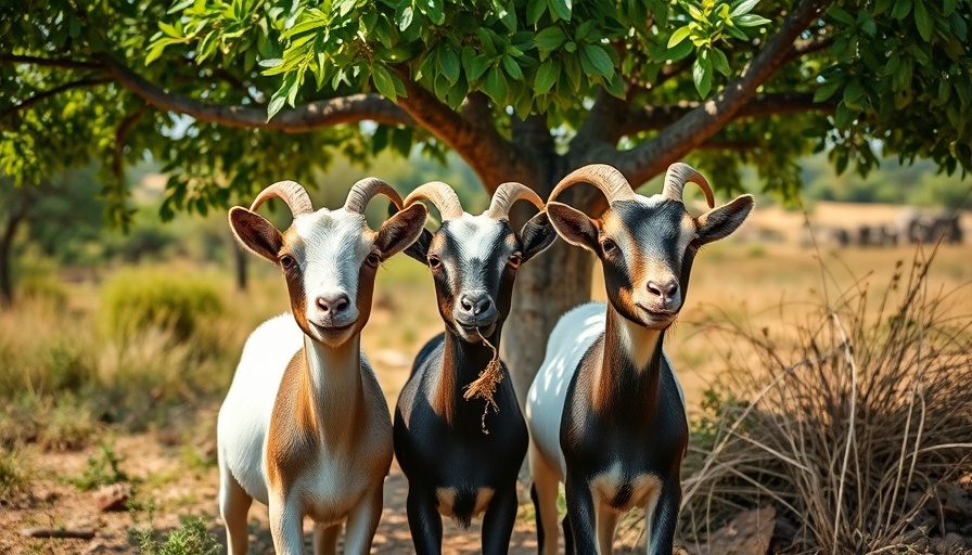 Goats in Ikaria, linked to longevity secrets, under tree.