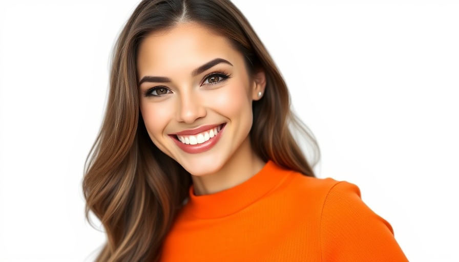Confident woman in orange top smiling, cultural context in Asia