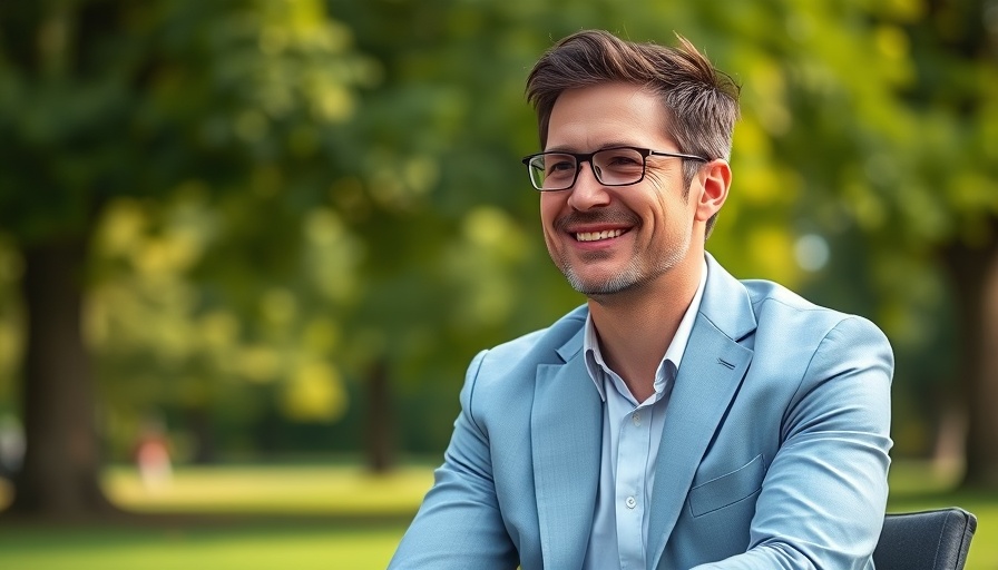Inclusive leadership concept with person in blazer smiling outdoors.