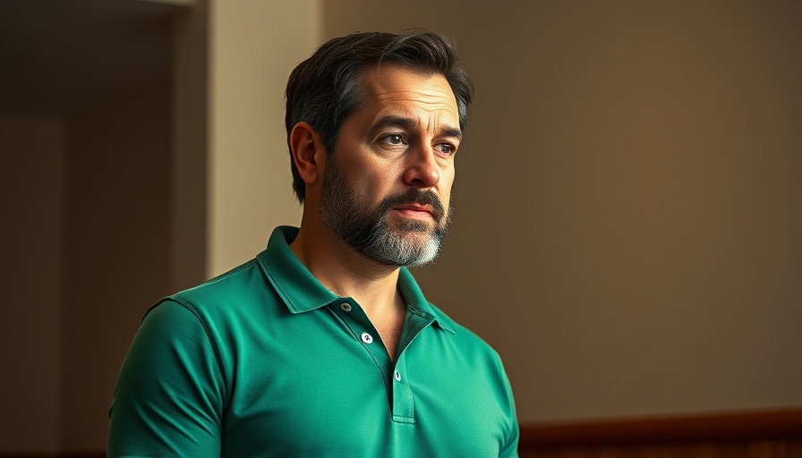 Man discussing moving to Spain, wearing green polo, indoors.