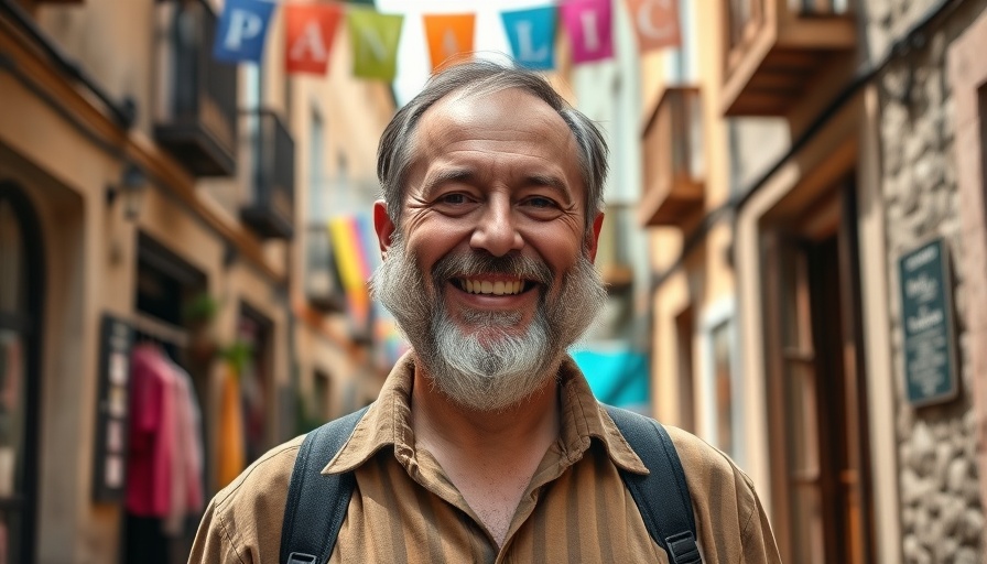 Expat living in Portugal, smiling man in vibrant street