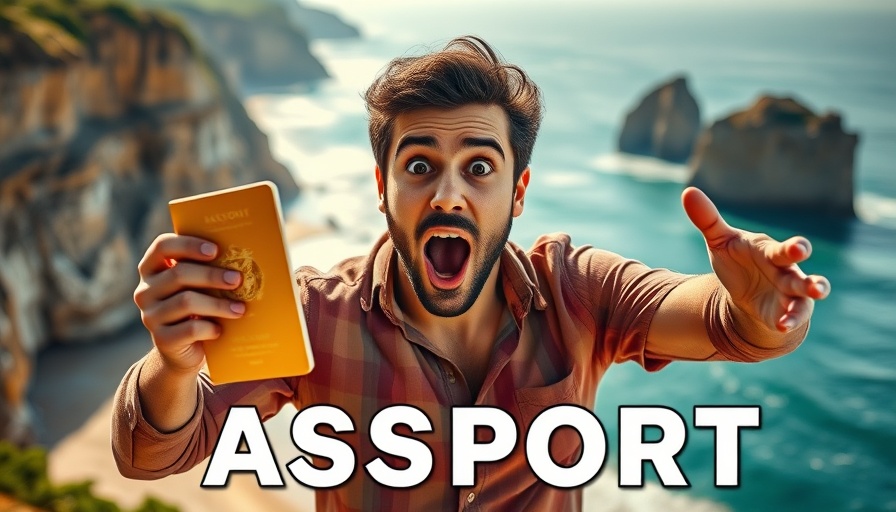 Portugal Golden Visa concept with surprised man holding passport.