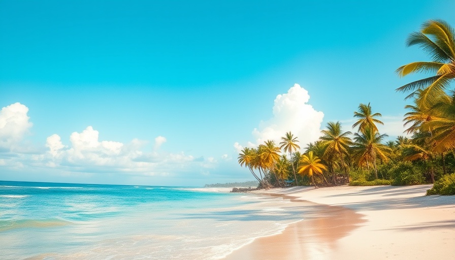 Scenic Costa Rica Blue Zone tropical beach with palms and clear skies.