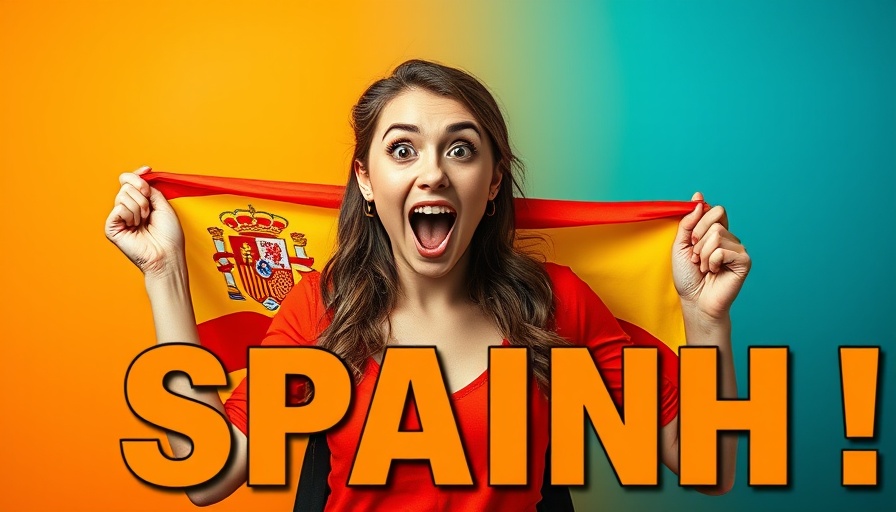Surprised young woman with Spanish flag discussing Spain Golden Visa.