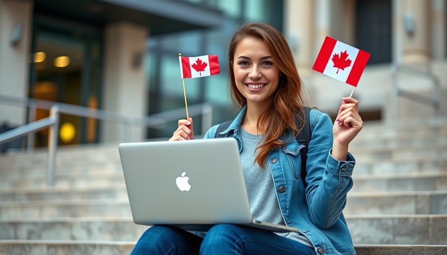 Young woman holding Canada flag, Canada H1B Visa program concept.