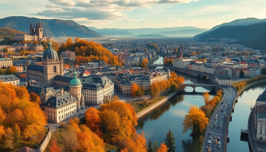 Aerial view of Salzburg with vibrant autumn colors, Austria.