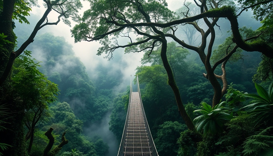 Suspended bridge in Costa Rican cloud forest, inviting to explore nature.