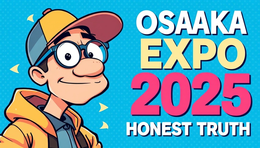 Review of Osaka Expo 2025 with bold graphic and curious expression.