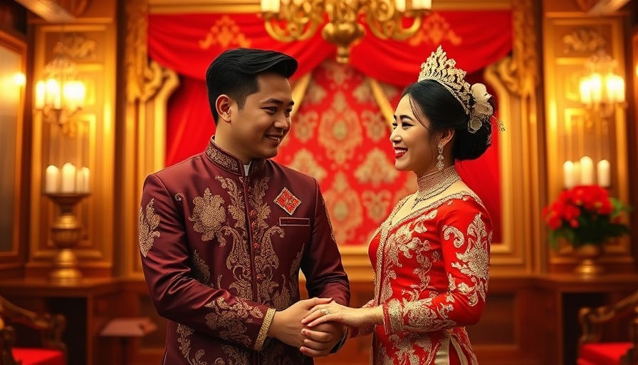 Elegant couple in traditional Thai wedding attire.