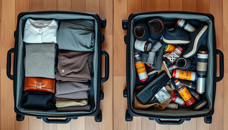 Travel Packing Mistakes comparison of organized and cluttered suitcases.
