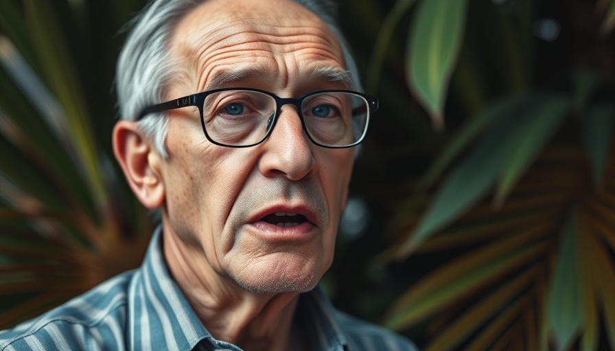 Elderly man discussing loneliness after 65 in tropical setting.