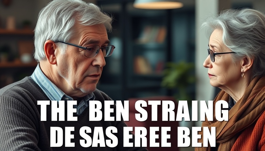 Engaged older man and woman with bold text overlay.