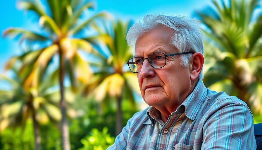 Elderly man thinking about retirement drift outdoors under a sunny sky.