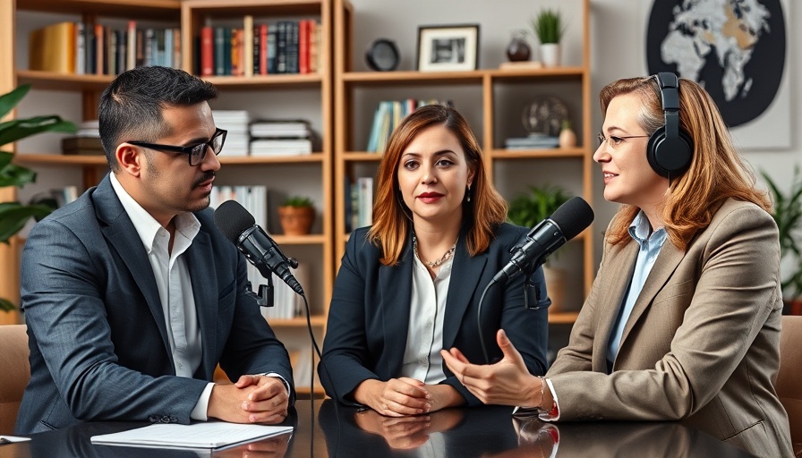 Three hosts discussing retirement savings strategy in a podcast studio.