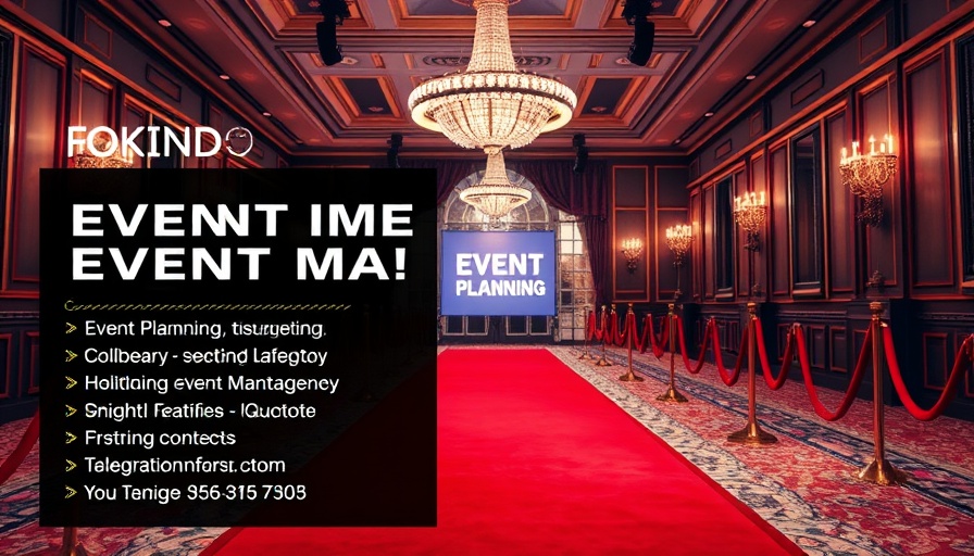 Event management technology transformations ad with red carpet and services list.