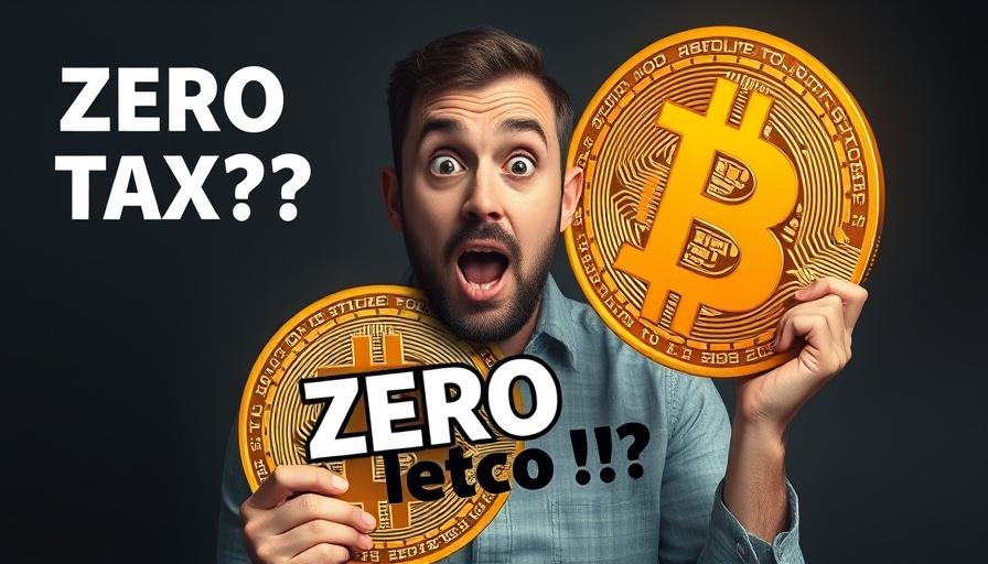 Surprised man with Bitcoin symbol, zero tax in Portugal message.