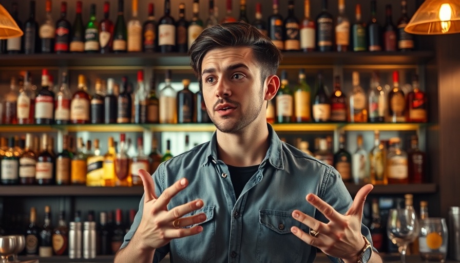 Young man speaking in a bar setting