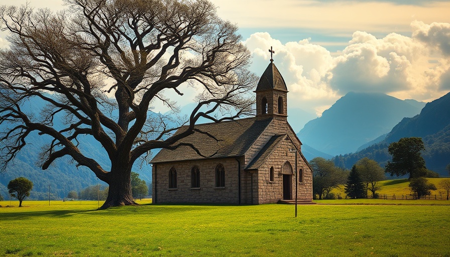 Ancient stone church in South Ossetia's picturesque landscape.