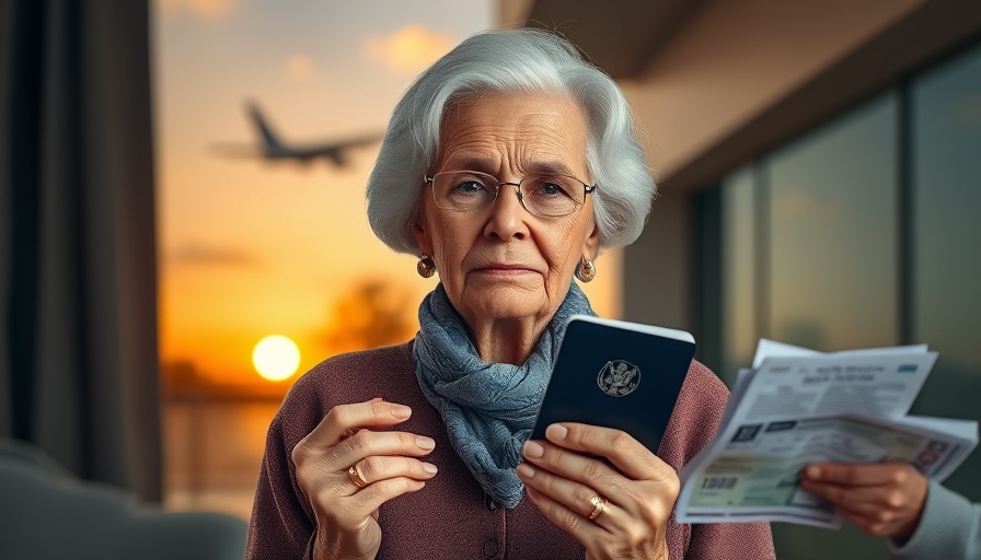 Senior traveling facing insurance complications, showcasing contrasts.