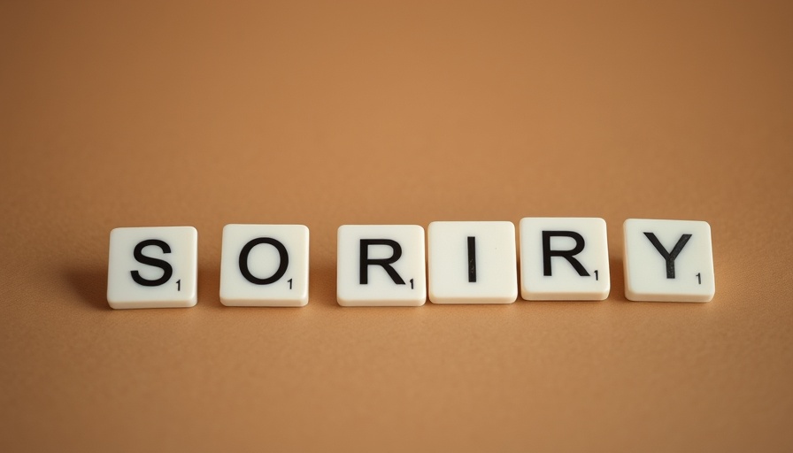 Tiles spelling 'SORRY' on a brown background, reflecting forgiveness.