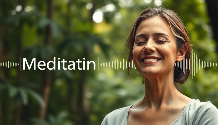 Serene woman with forest backdrop, promoting meditation on connecting with lands and stories.