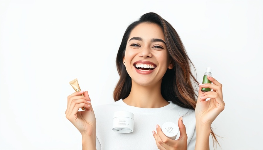 Joyful woman with minimalist beauty products, embracing simplicity.