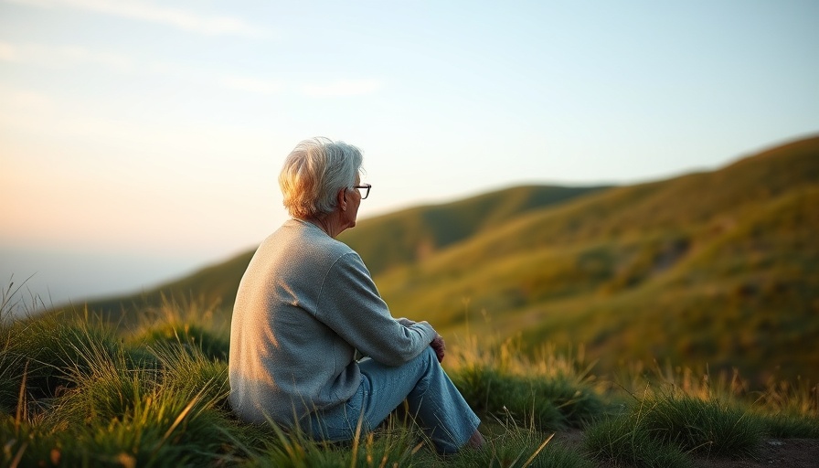 Peaceful living silence depicted by serene elderly woman in nature.