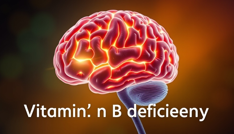 Vitamin B deficiency symptoms highlighted in brain illustration.