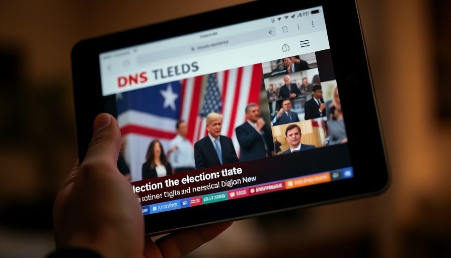 Tablet showing election news with colorful display indoors.