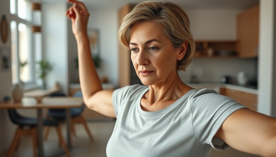 Exercise for weight loss during menopause, woman balancing with chair.