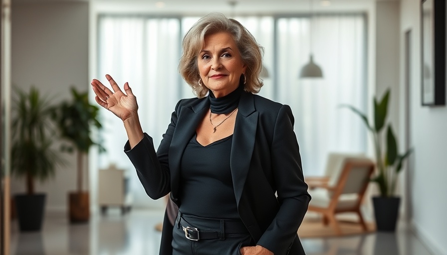Elegant older woman outfits over 50 in stylish black ensemble indoors.